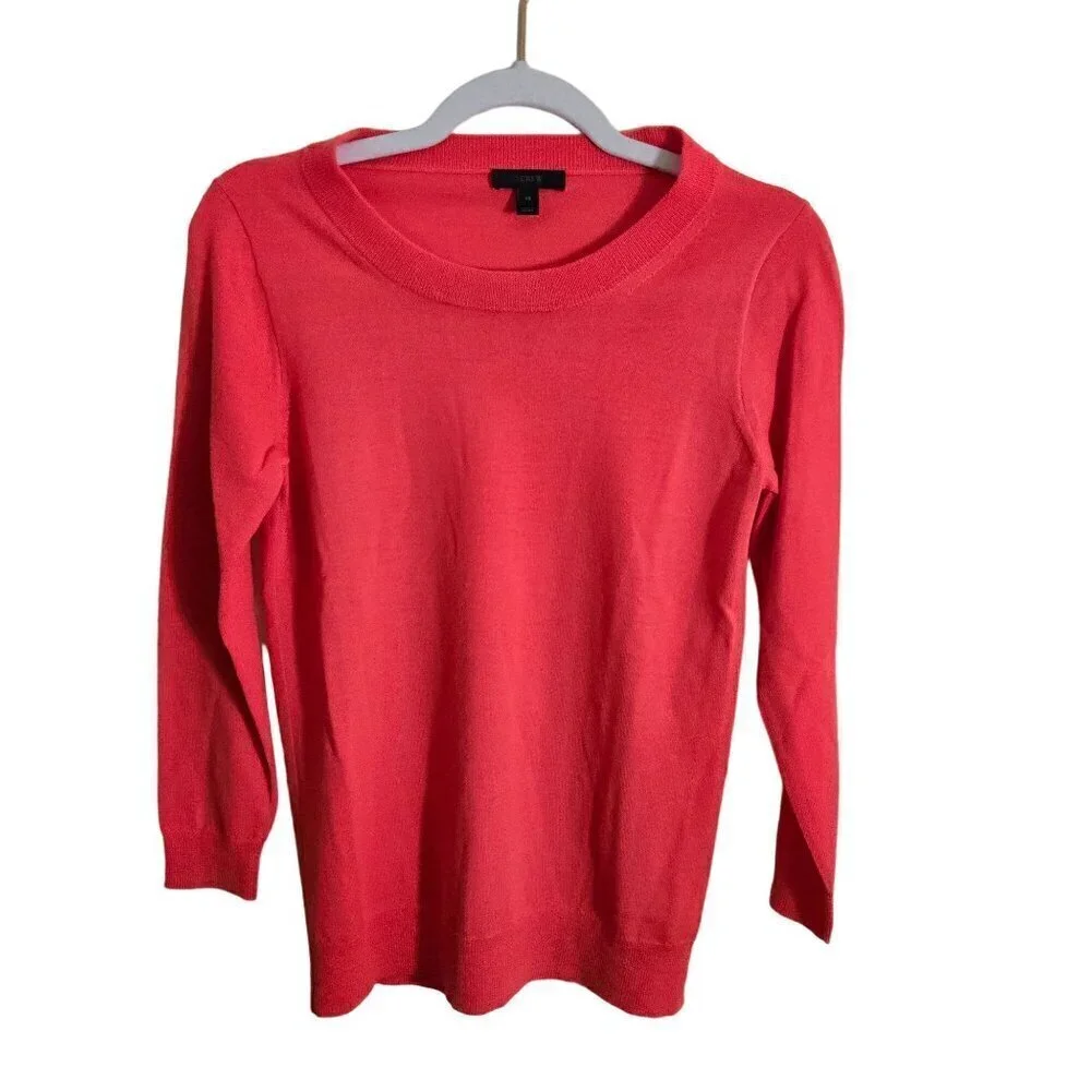 J.Crew Tippi Orange Merino Wool Sweater Long Sleeve Crew Neck Size XS
